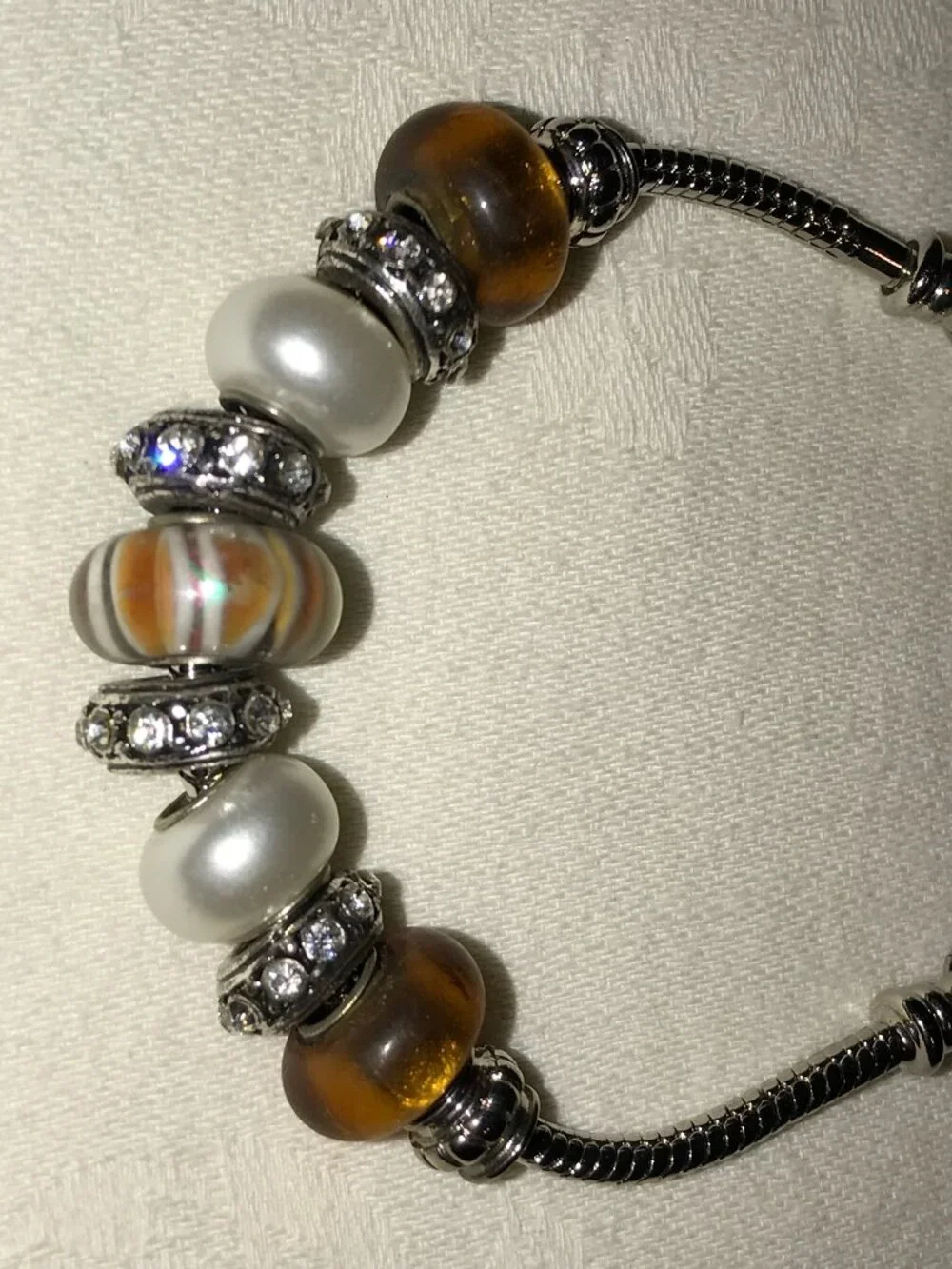 Bella Perlina Silver Snake Chain Glass Beads Charm Bracelet
